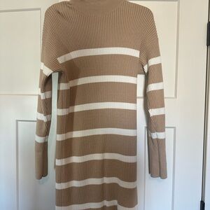 Abercrombie & Fitch Tan and White Striped Sweater Dress